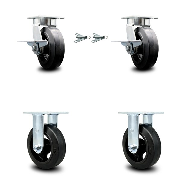 Service Caster 6 Inch Kingpinless Rubber on Steel Caster Brake & Swivel Lock 2 Rigid SCC, 2PK SCC-KP30S620-RSR-SLB-BSL-2-R-2 - main